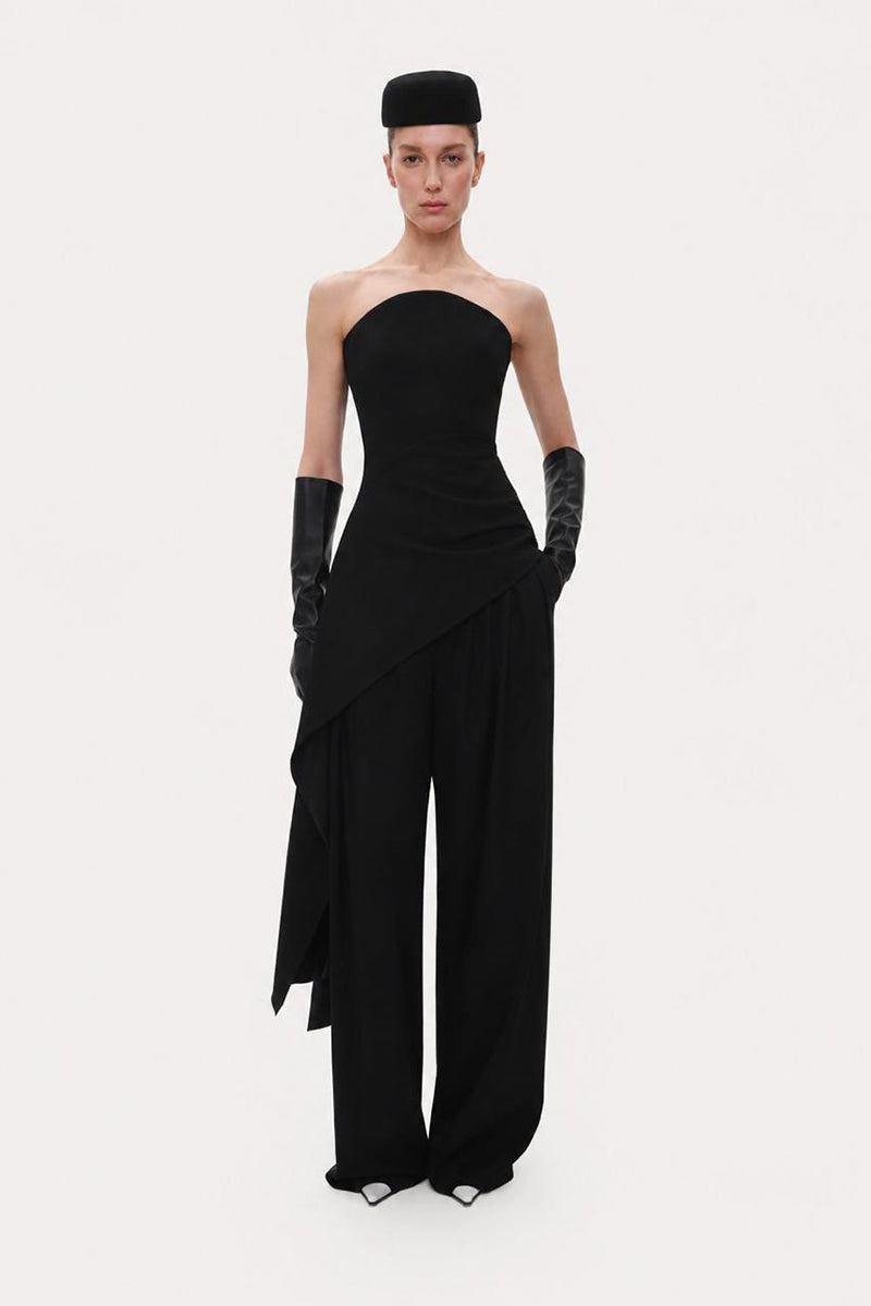 BLACK WIDE-LEG WOOL TROUSERS