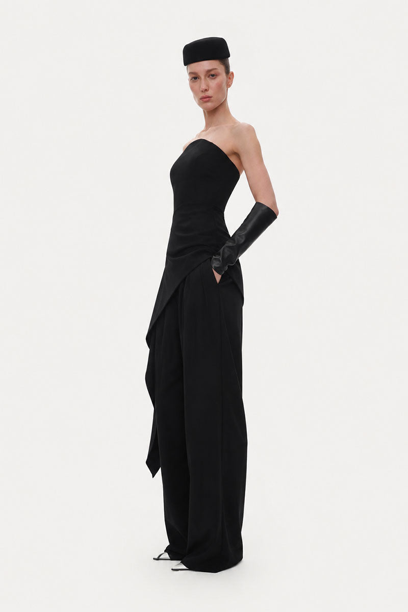 BLACK WIDE-LEG WOOL TROUSERS