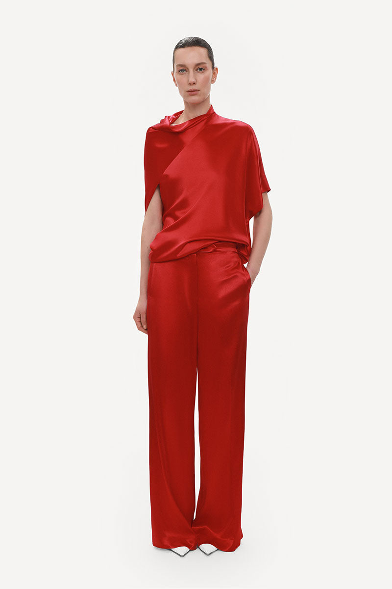 RED WIDE-LEG VISCOSE TROUSERS
