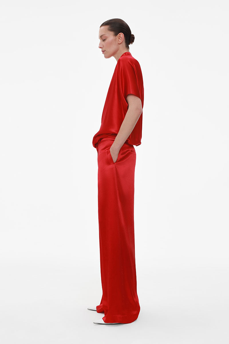 RED WIDE-LEG VISCOSE TROUSERS
