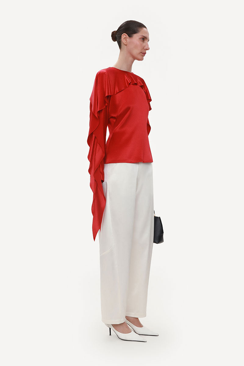 IVORY SATIN BARREL-LEG TROUSERS