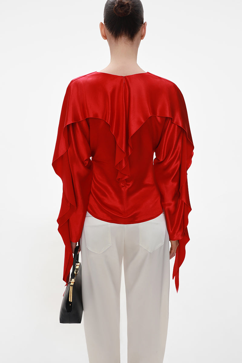IVORY SATIN BARREL-LEG TROUSERS