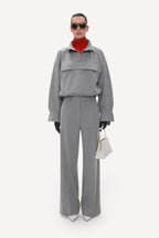 GRAY STRAIGHT-LEG WOOL PINSRIPES TROUSERS