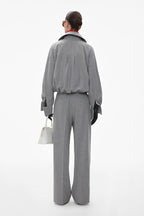 GRAY STRAIGHT-LEG WOOL PINSRIPES TROUSERS