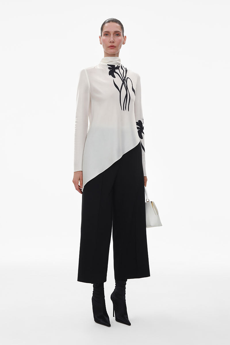BLACK WOOL CULOTTES PANTS WITH SILK BELT