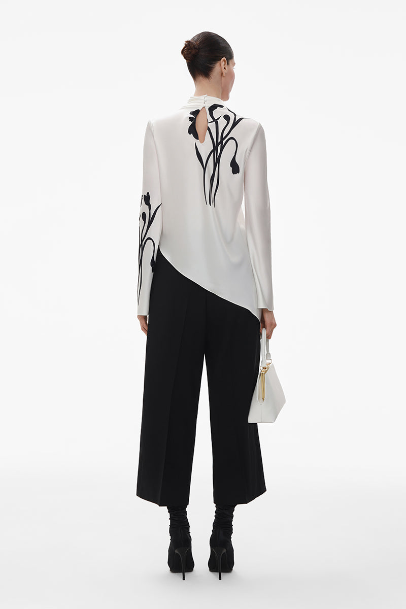BLACK WOOL CULOTTES PANTS WITH SILK BELT