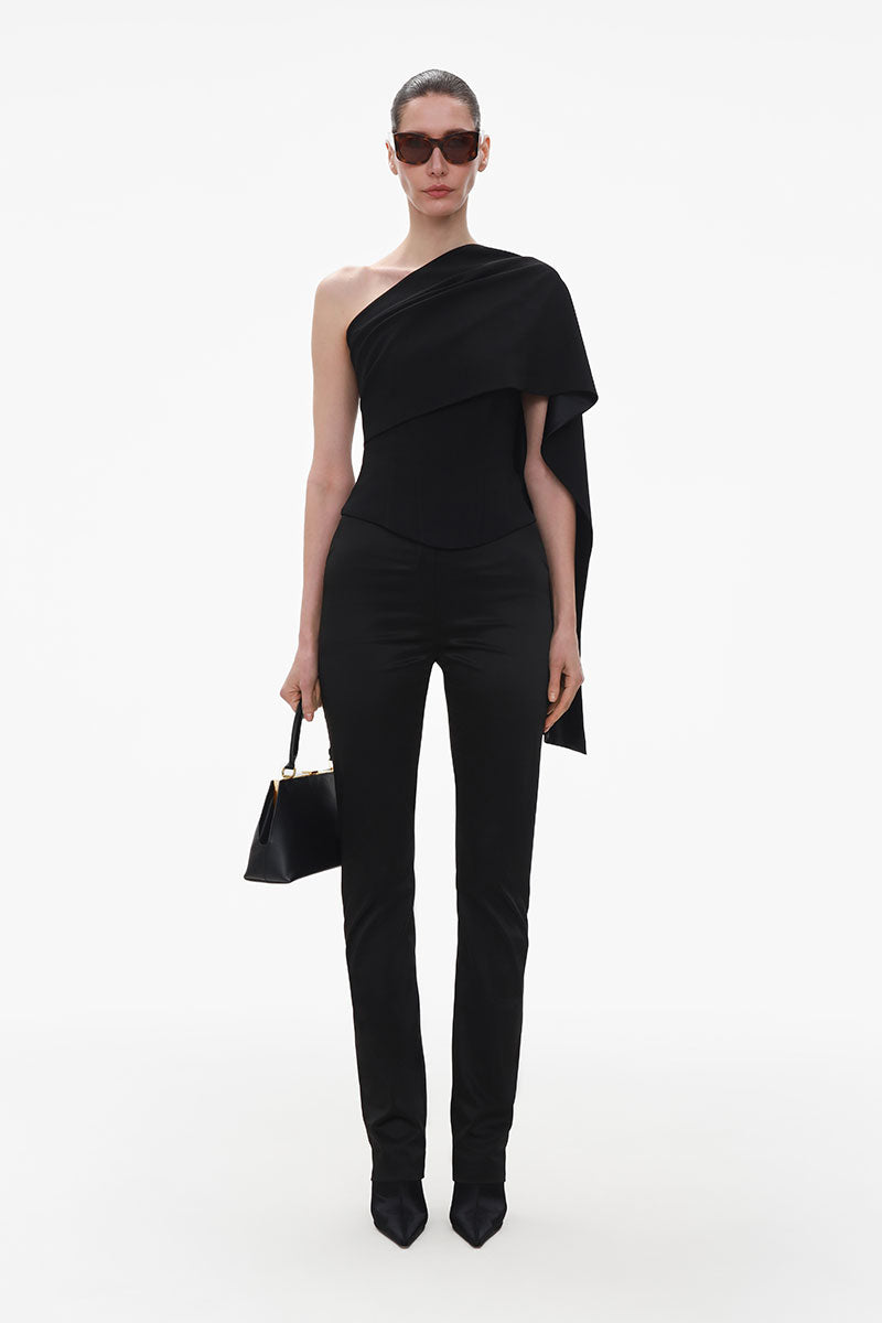 BLACK SLIM SATIN TROUSERS