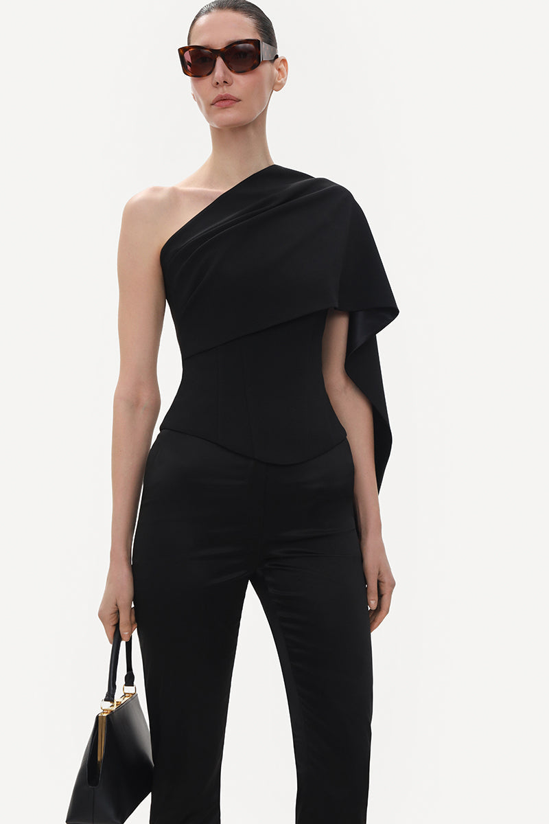 BLACK SLIM SATIN TROUSERS
