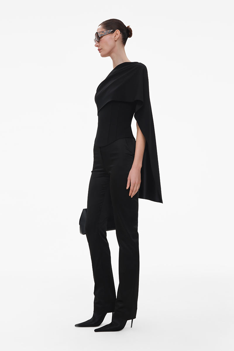 BLACK SLIM SATIN TROUSERS