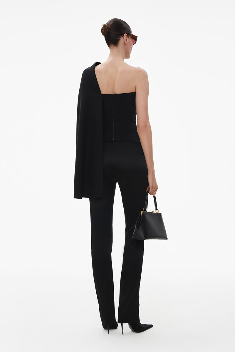 BLACK SLIM SATIN TROUSERS
