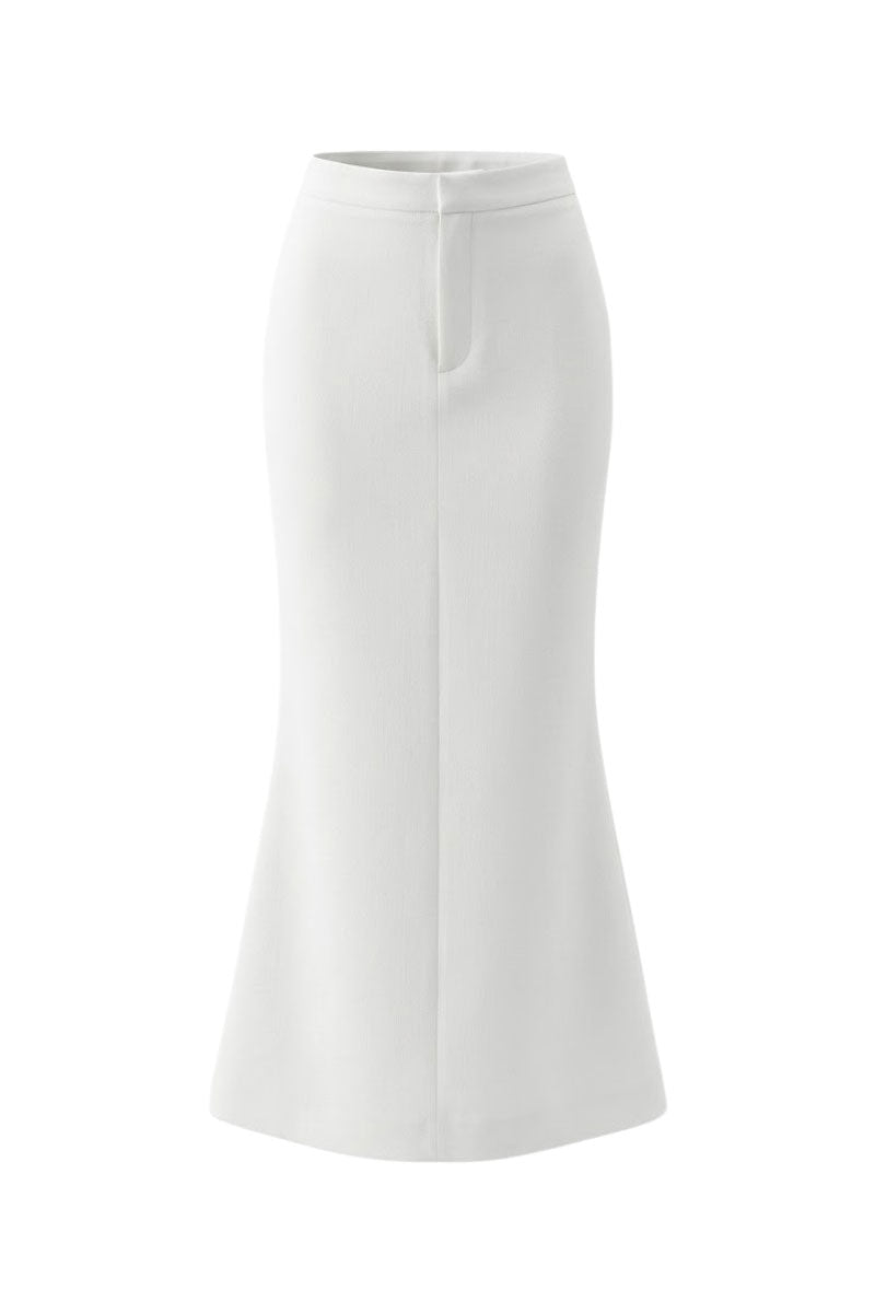 WHITE WAISTBAND MIDI SKIRT