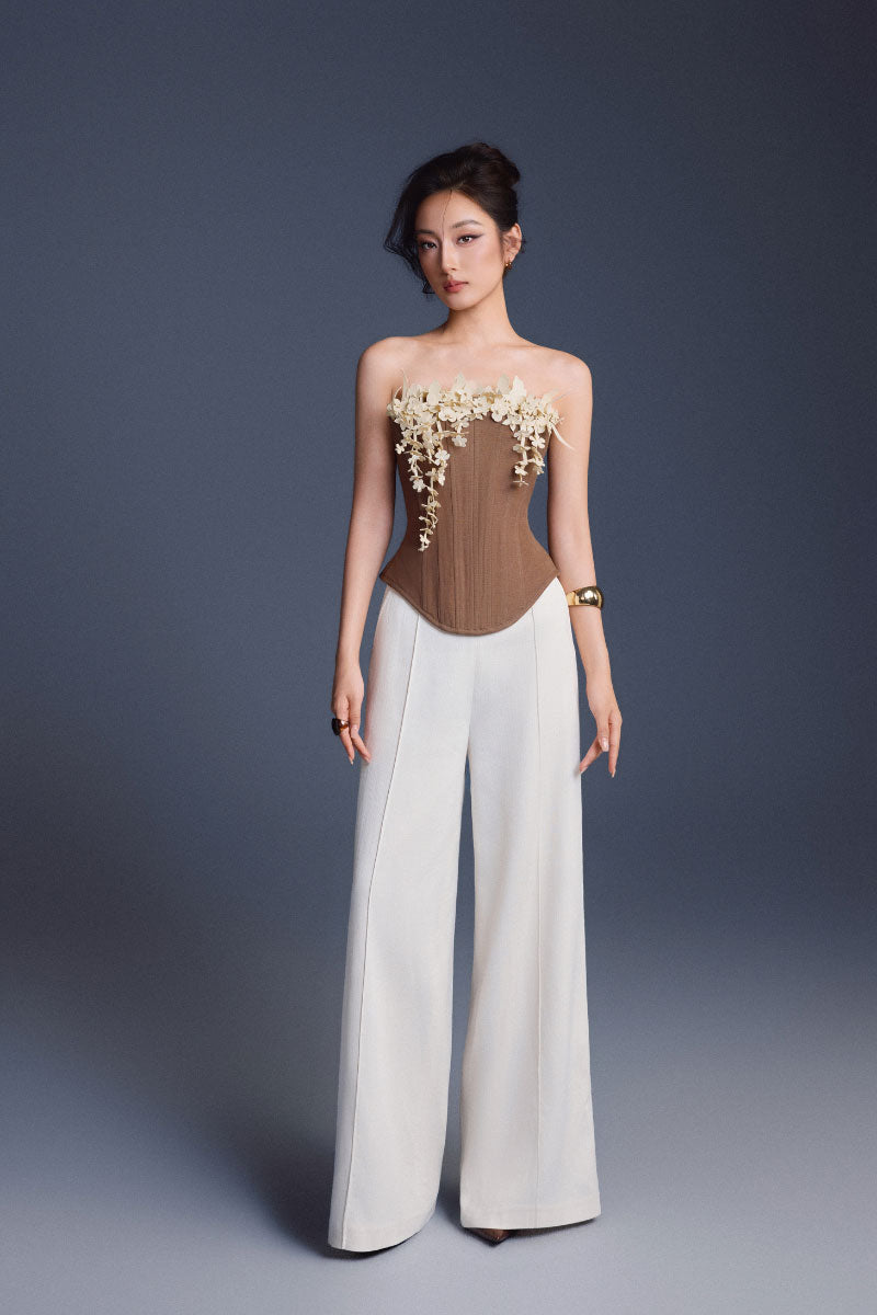 BROWN BOUQUET CORSET TOP