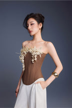 BROWN BOUQUET CORSET TOP