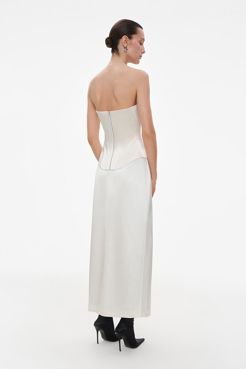 IVORY SATIN MIDI SKIRT