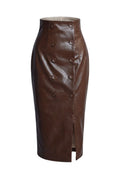 BROWN LEATHER SCULPTED SKIRT