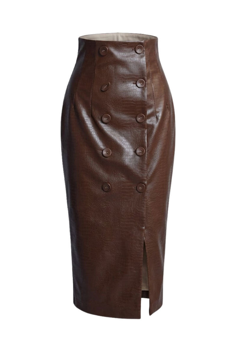 BROWN LEATHER SCULPTED SKIRT