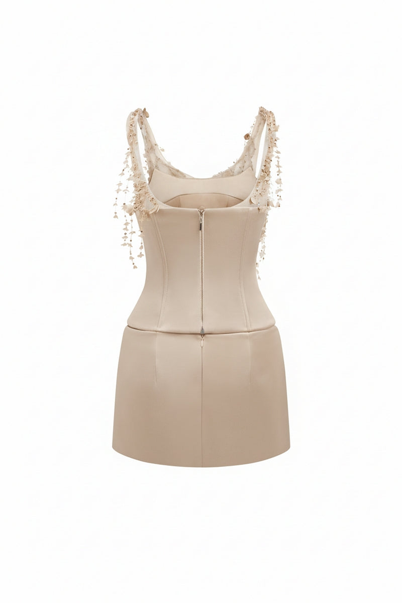DELILAH SILK TAFFETA TOP AND MARIELLE SKIRT IN BEIGE