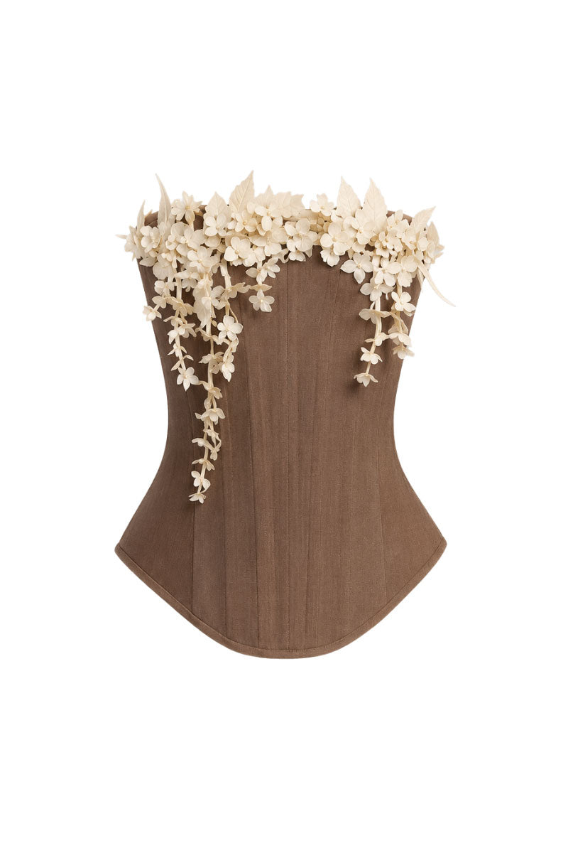 BROWN BOUQUET CORSET TOP