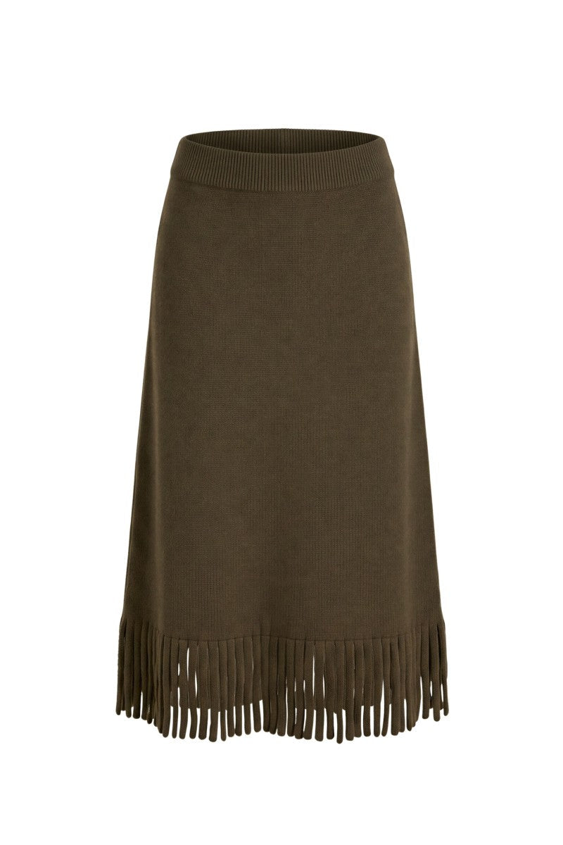 EMELIA FRINGE SWEATER SKIRT IN OLIVE