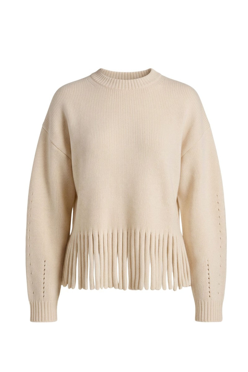 EMELIA FRINGE SWEATER IN ALABASTER