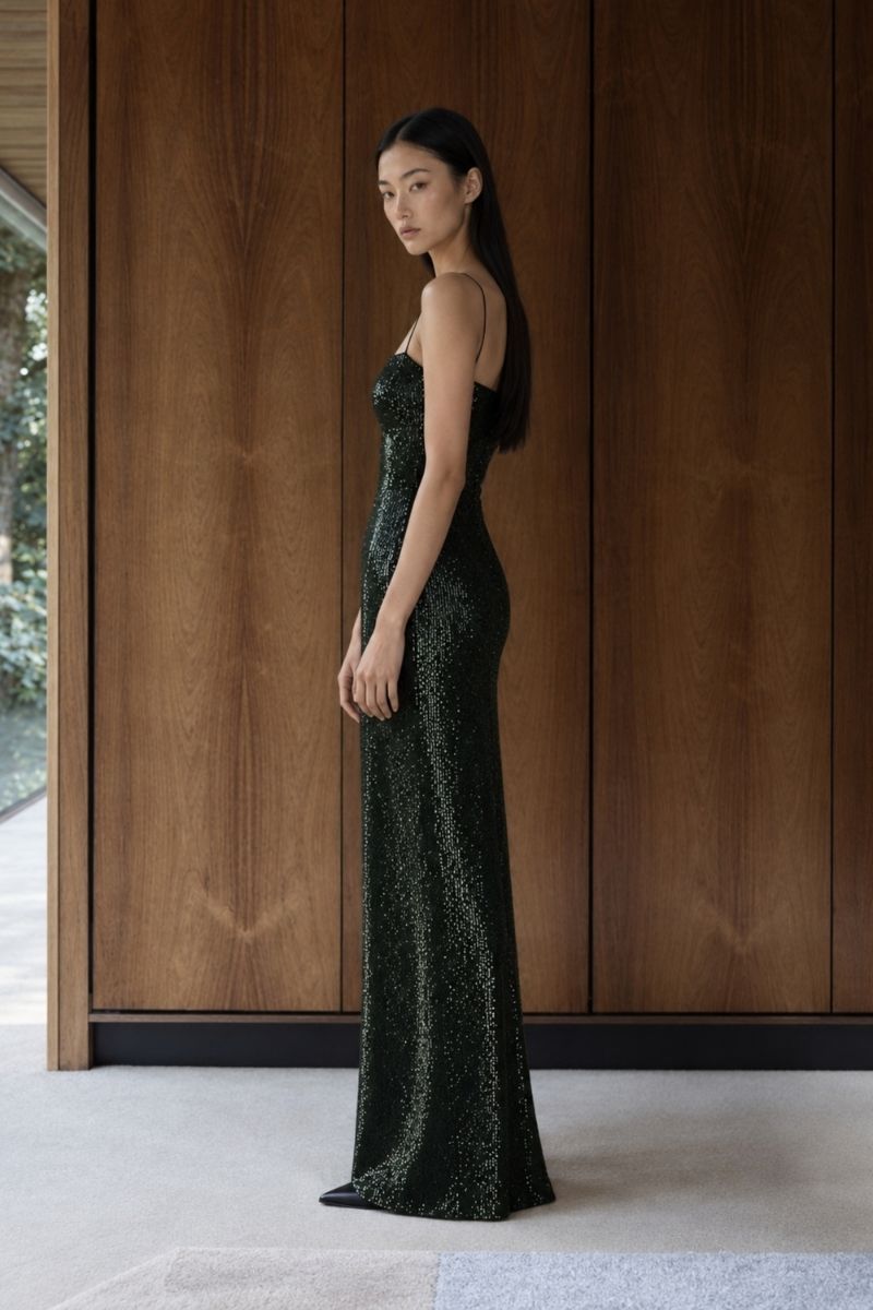 EDITH TEXTURED GOWN IN DEEP FOREST