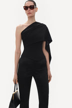 BLACK FITTED WOOL CORSET WITH SILK SCARF