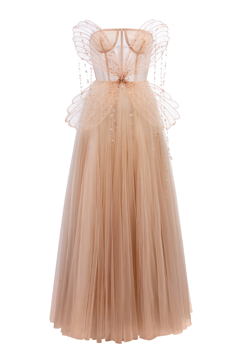 GRACE TULLE DRESS IN BEIGE