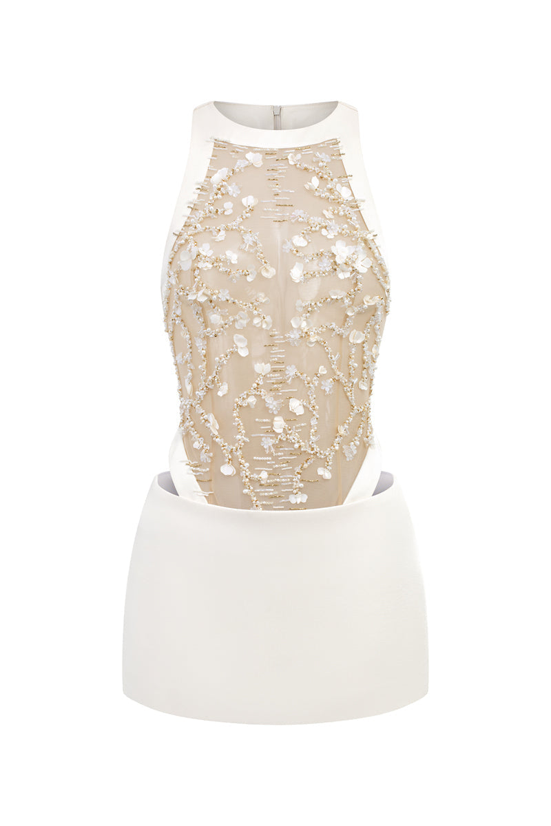 IVY TULLE TOP AND HAZEL SILK TAFFETA SKIRT IN WHITE