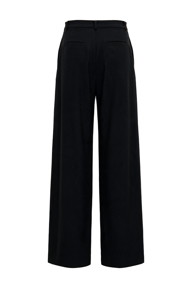 BLACK WIDE-LEG WOOL TROUSERS
