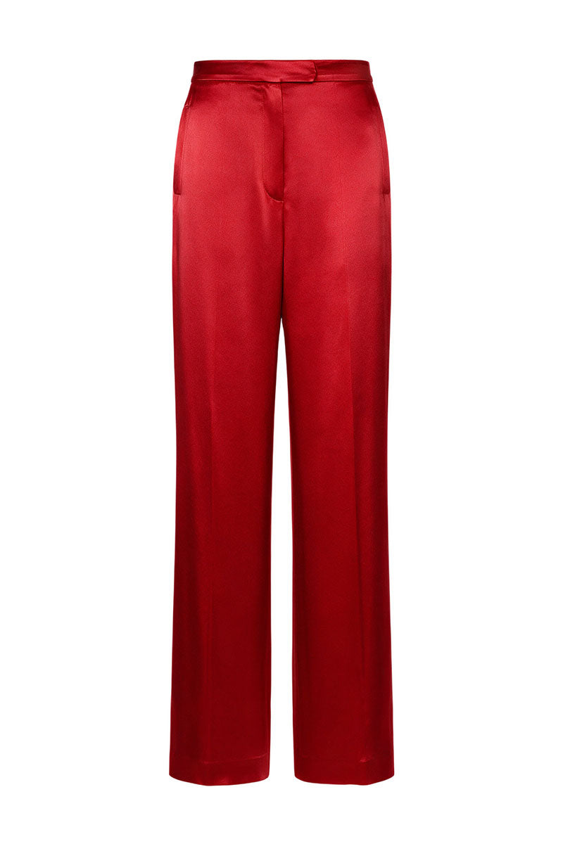 RED WIDE-LEG VISCOSE TROUSERS