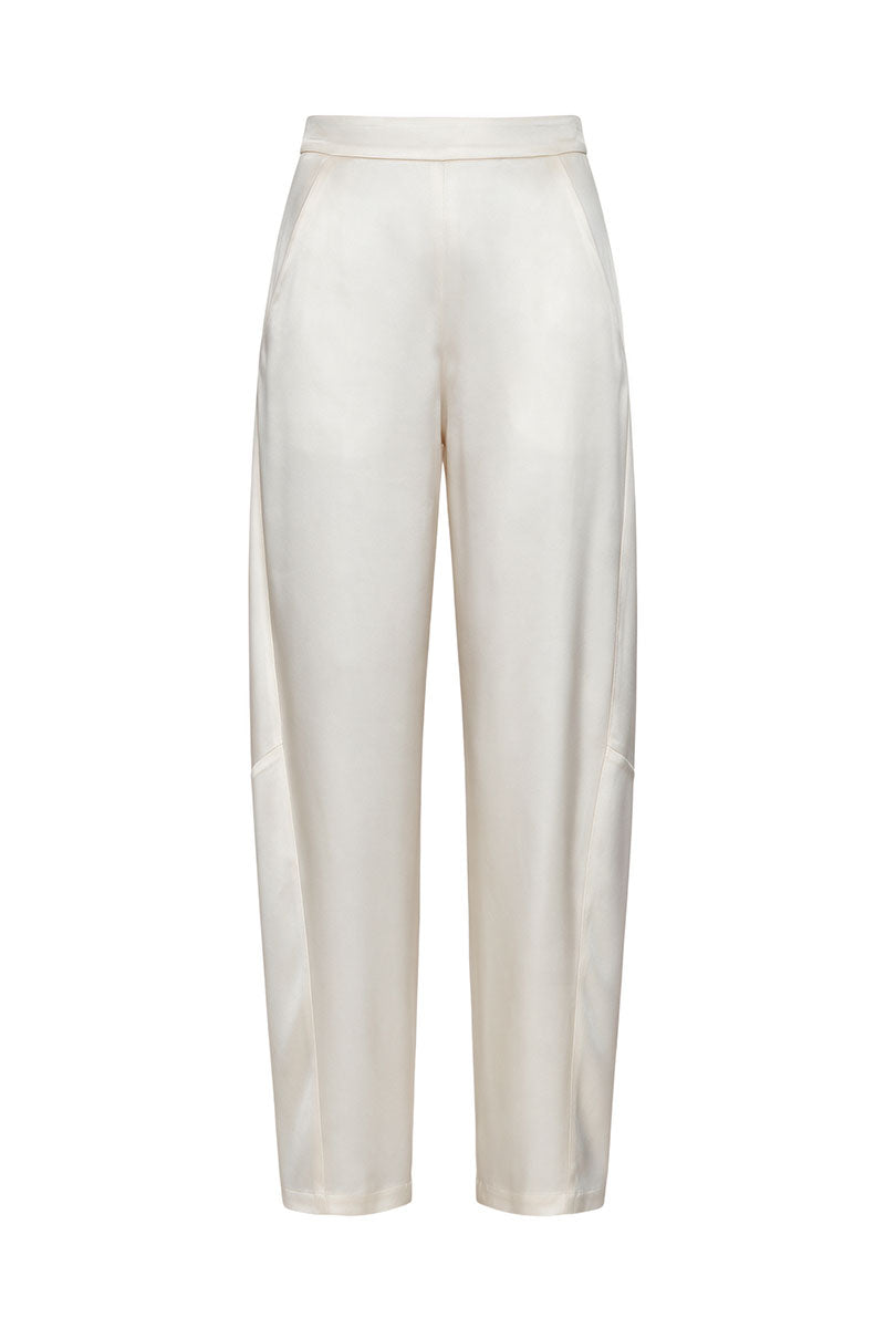 IVORY SATIN BARREL-LEG TROUSERS