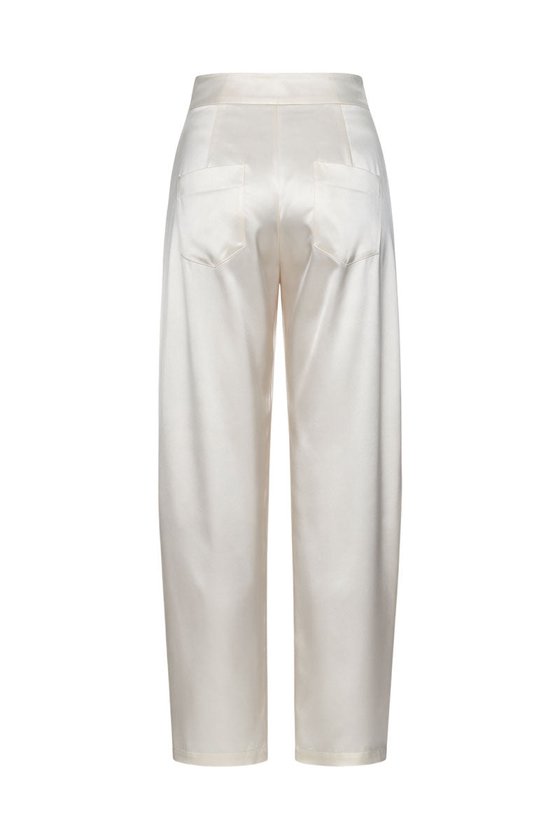 IVORY SATIN BARREL-LEG TROUSERS