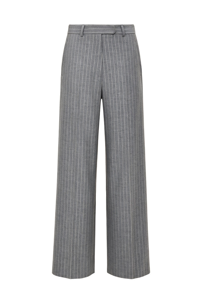 GRAY STRAIGHT-LEG WOOL PINSRIPES TROUSERS