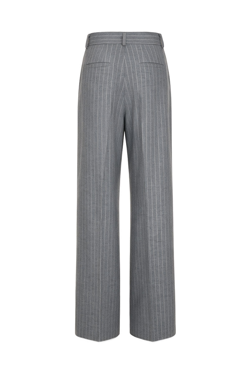GRAY STRAIGHT-LEG WOOL PINSRIPES TROUSERS