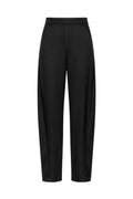 BLACK SATIN BARREL-LEG TROUSERS
