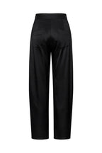 BLACK SATIN BARREL-LEG TROUSERS