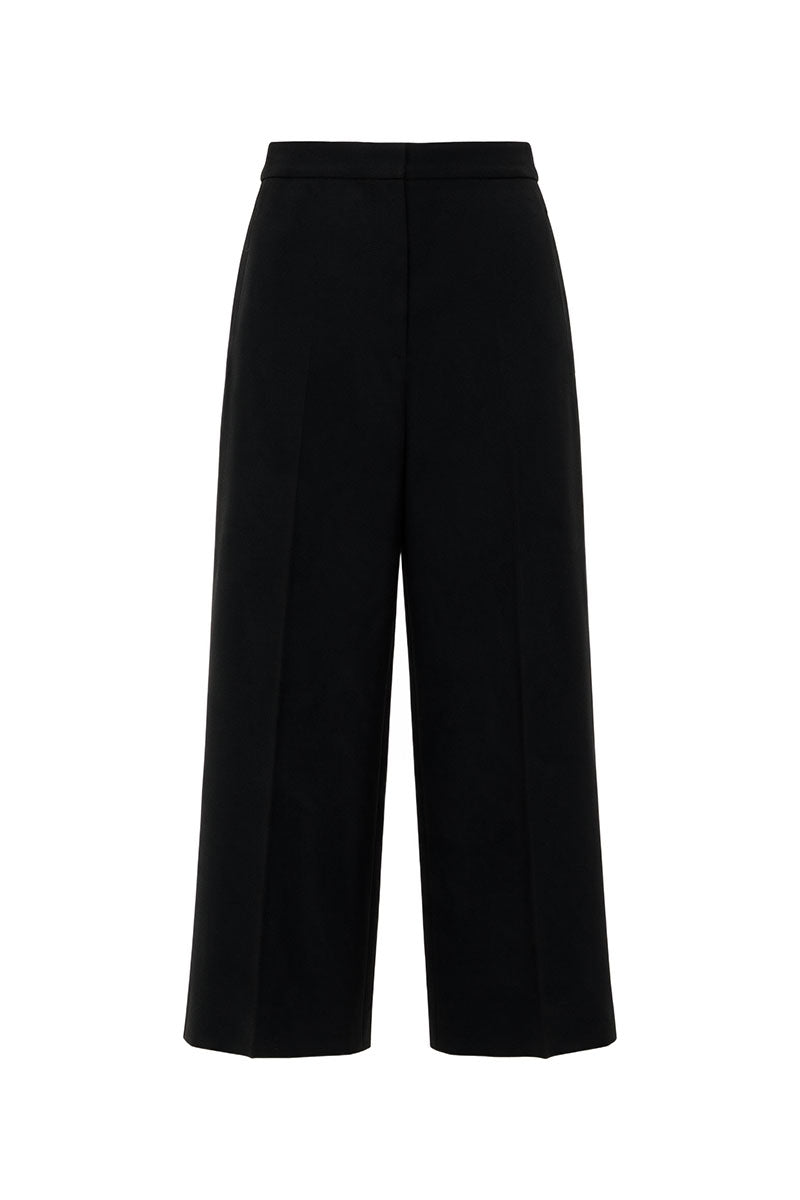 BLACK WOOL CULOTTES PANTS WITH SILK BELT