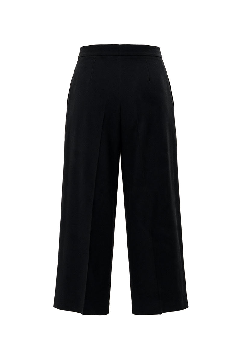 BLACK WOOL CULOTTES PANTS WITH SILK BELT