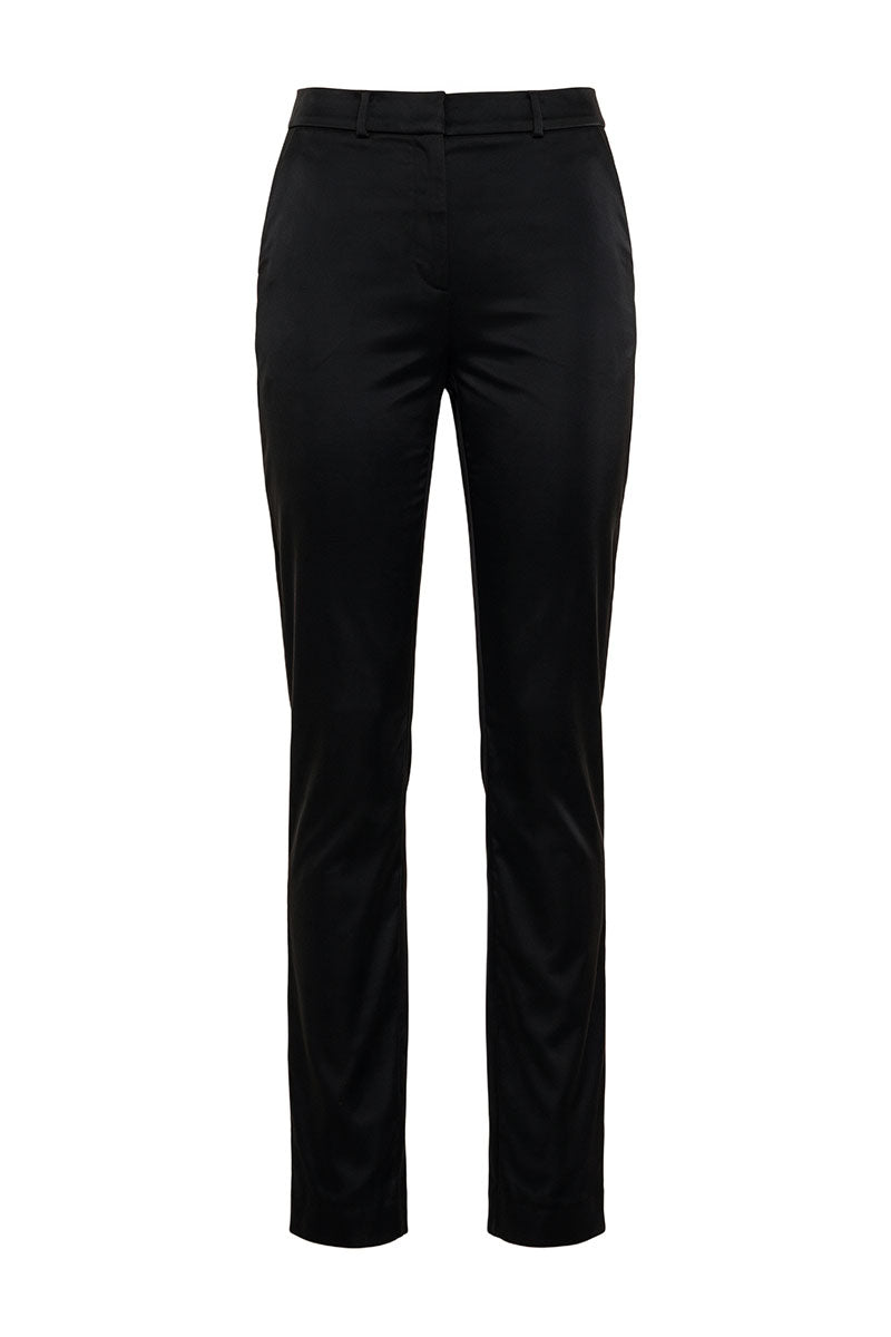 BLACK SLIM SATIN TROUSERS