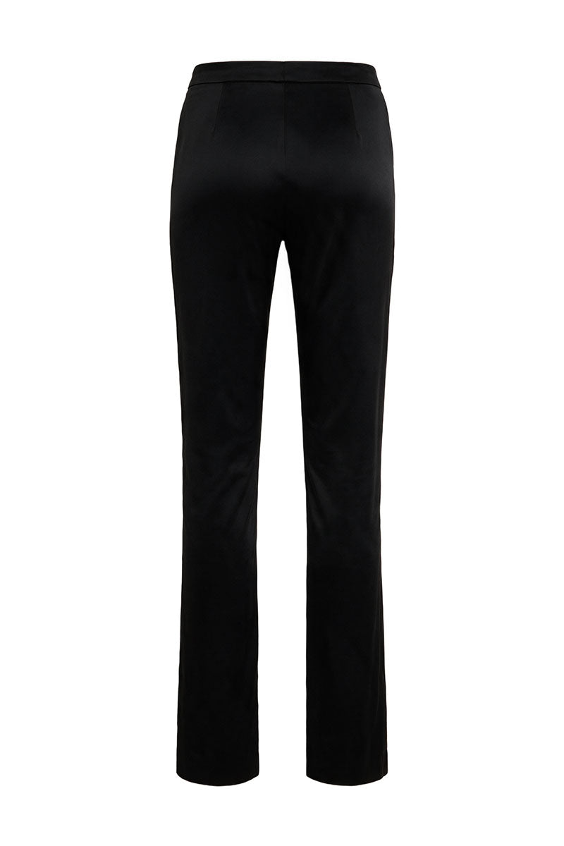 BLACK SLIM SATIN TROUSERS