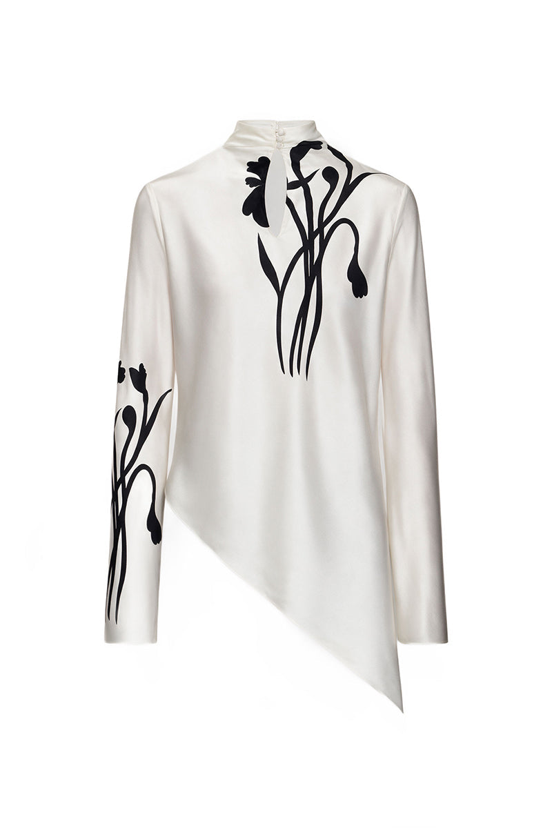 IVORY SILK BLOUSE WITH FLORAL PRINT