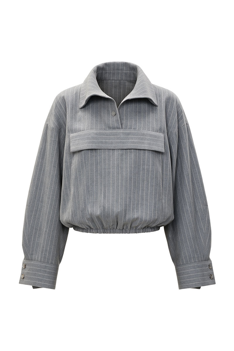 GRAY WOOL PINSTRIPE ANORAK
