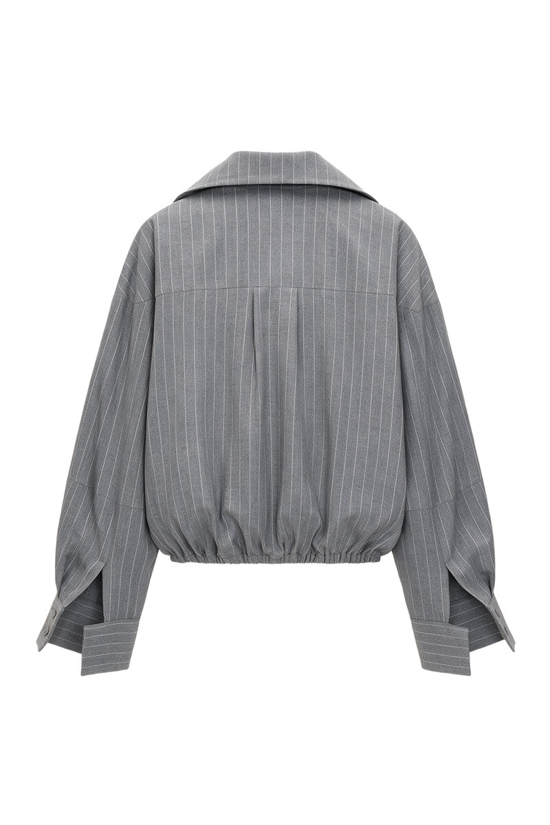 GRAY WOOL PINSTRIPE ANORAK