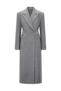 GRAY FITTED PINSTRIPE WOOL MIDI DRESS-JACKET