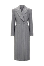 GRAY FITTED PINSTRIPE WOOL MIDI DRESS-JACKET