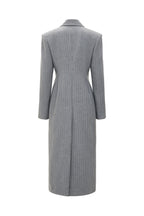 GRAY FITTED PINSTRIPE WOOL MIDI DRESS-JACKET
