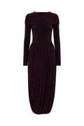 BURGUNDY JERSEY MIDI DRESS WITH SLEEVES