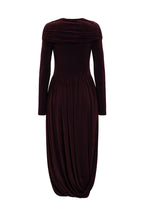 BURGUNDY JERSEY MIDI DRESS WITH SLEEVES