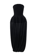 BLACK WOOL BUSTIER MIDI DRESS WITH SILK
SKIRT