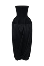 BLACK WOOL BUSTIER MIDI DRESS WITH SILK
SKIRT